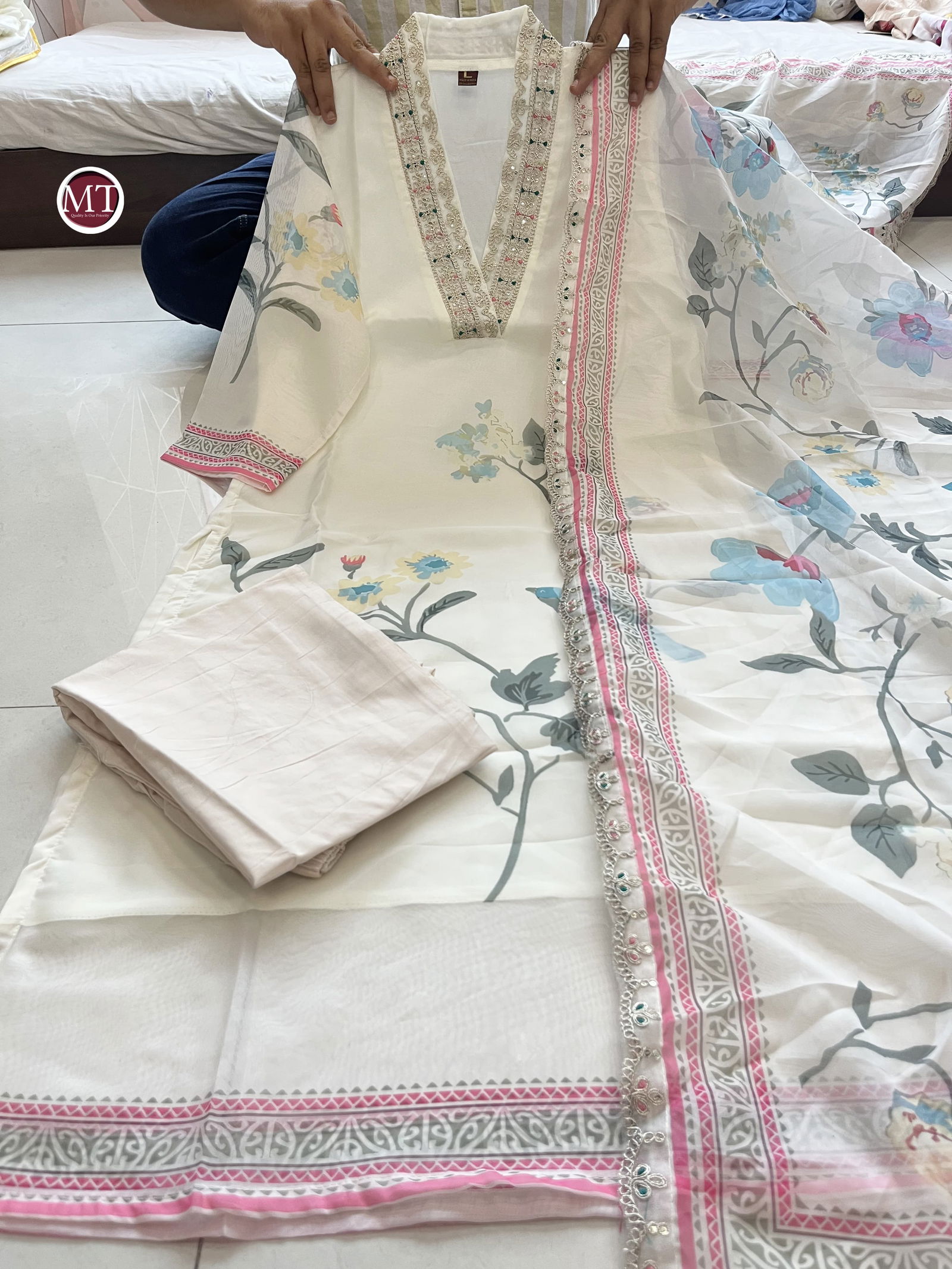 MT Heavy Organza Printed Embroidery Kurti With Bottom Dupatta Wholesale Shop In Surat
